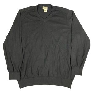 LL Bean Mens XL V-Neck Sweater Black Cotton Cashmere Knit Pullover 274603